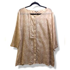 GAP Cotton Silk Cream Beige Tunic Button Front 3/4 Sleeve Brush Stroke Print- XL
